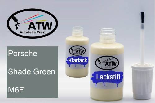 Porsche, Shade Green, M6F: 20ml Lackstift + 20ml Klarlack - Set, von ATW Autoteile West.